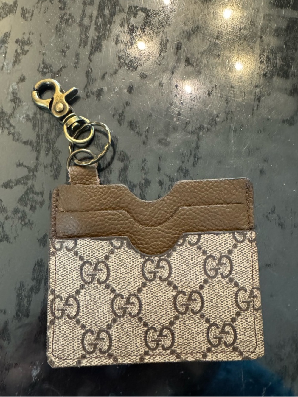 Upcycled Gucci Monogram Card Holder Keychain in Brown